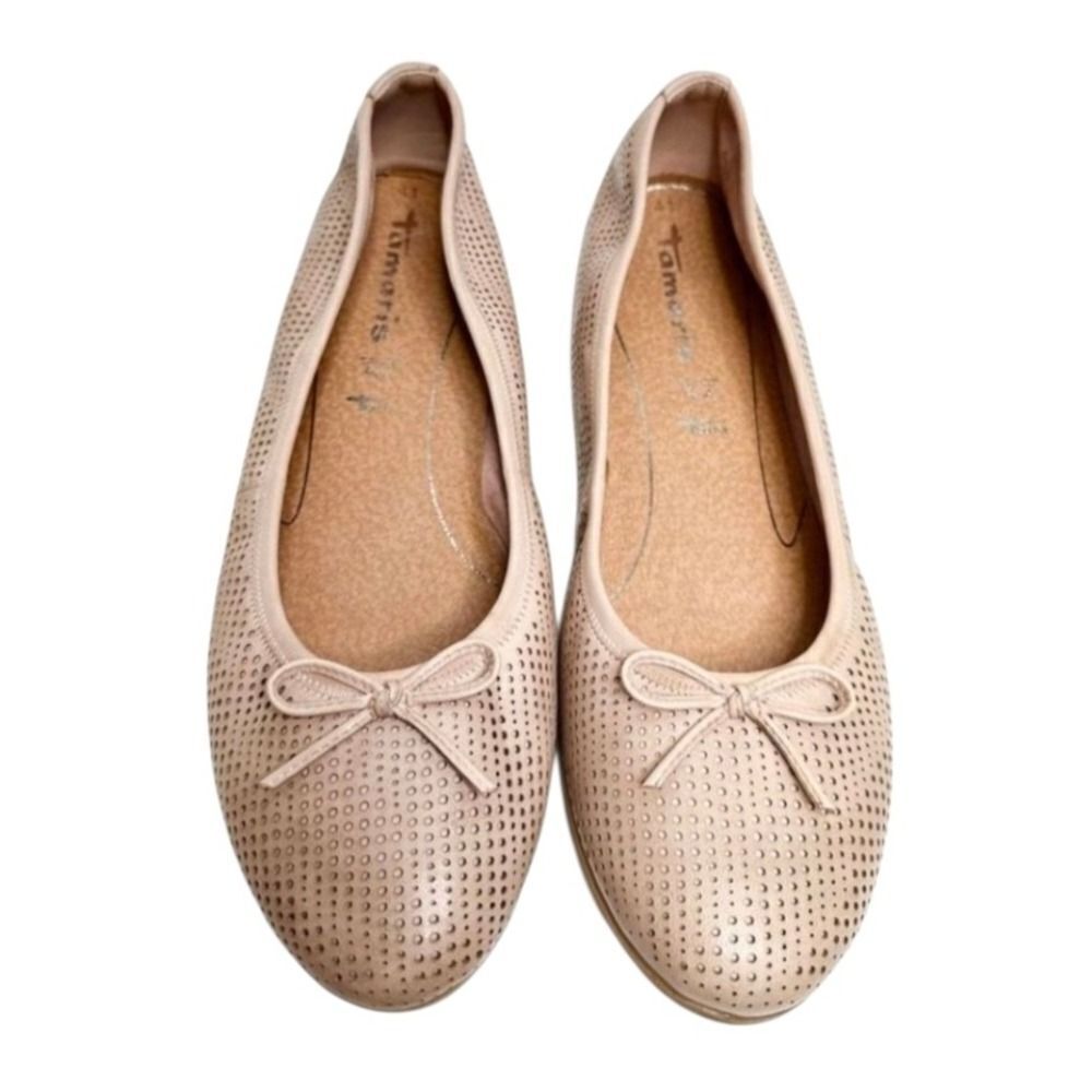 Tamaris Ballet Flats‎ Perforated Leather Bow Accent Slip On Shoes Size 9.5